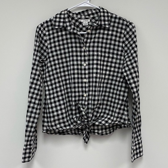 J Crew Gingham Tie Front Button up - Picture 1 of 7